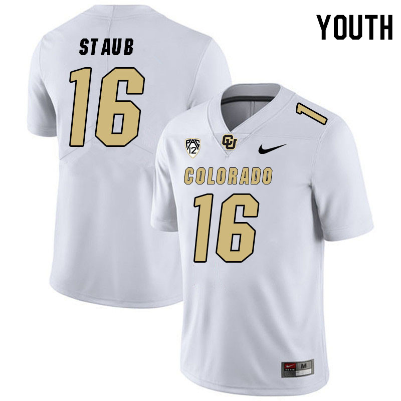Youth #16 Ryan Staub Colorado Buffaloes College Football Jerseys Stitched Sale-White - Click Image to Close